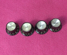 Load image into Gallery viewer, Aged Reflector Top Hat Knobs For Les Paul Guitars (4) - Black Gold Inserts