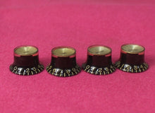 Load image into Gallery viewer, Aged Reflector Top Hat Knobs For Les Paul Guitars (4) - Black Gold Inserts