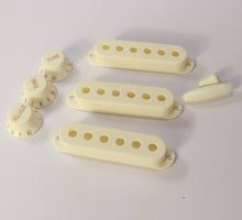 Load image into Gallery viewer, Aged White Strat Accessory Kit Knobs Covers Tips Back Plate For USA Fender
