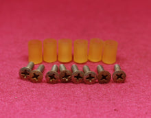 Load image into Gallery viewer, Aged Pre CBS Style Short Pickup Switch Screws (8) w Rubber Spacers For Strat