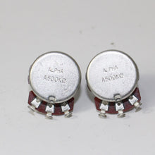 Load image into Gallery viewer, Set of 2 Alpha Solid Shaft Audio Log Pot Potentiometer 500K A500K

