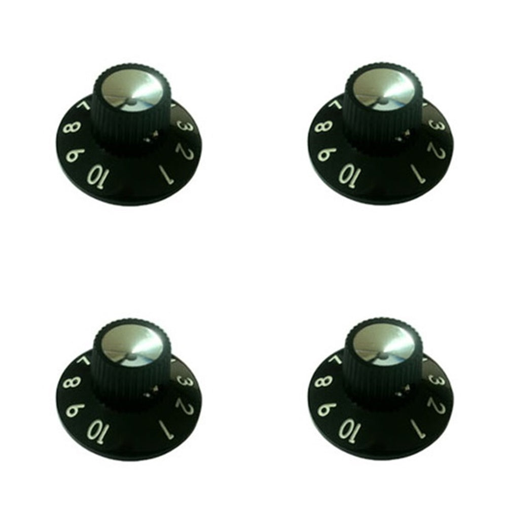 Real Bakelite Witch Hat Knob Set (4) Black w/ Set Screw For Fender Amps Guitars