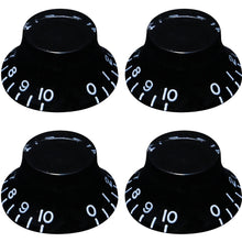 Load image into Gallery viewer, Bell Top Hat Knob Set (4) For USA Gibson Guitars - Embossed Numbers - Black
