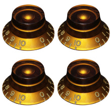 Load image into Gallery viewer, Bell Top Hat Knob Set (4) For USA Gibson Guitars - Embossed Numbers - Amber

