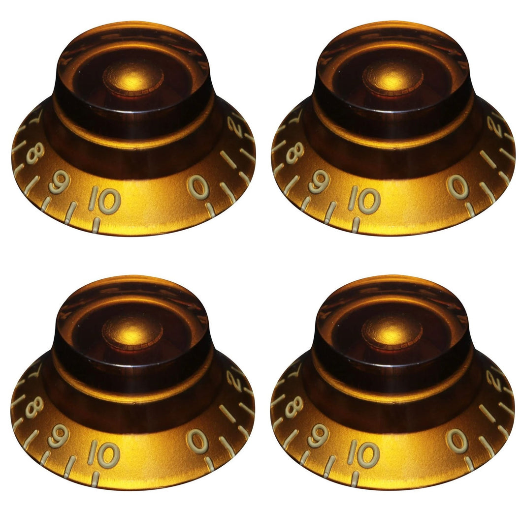 Bell Top Hat Knob Set (4) For USA Gibson Guitars - Embossed Numbers - Amber