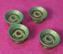 Load image into Gallery viewer, Aged Reflector Top Hat Knobs For Les Paul Guitars (4) - Gold w/ Silver Inserts
