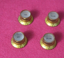Load image into Gallery viewer, Aged Reflector Top Hat Knobs For Les Paul Guitars (4) - Gold w/ Silver Inserts

