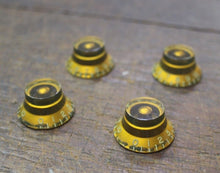Load image into Gallery viewer, Aged Gold Bonnet CAB Bell Top Hat Knobs for 59 Les Paul (4) Heavy Relic
