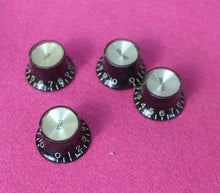 Load image into Gallery viewer, Aged Reflector Top Hat Knobs For Les Paul Guitars (4) - Black Gold Inserts
