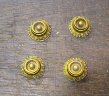 Load image into Gallery viewer, Aged Gold Bonnet CAB Bell Top Hat Knobs for 59 Les Paul (4) Heavy Relic
