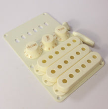 Load image into Gallery viewer, Aged White Strat Accessory Kit Knobs Covers Tips Back Plate For USA Fender
