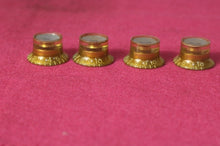 Load image into Gallery viewer, Aged Reflector Top Hat Knobs For Les Paul Guitars (4) - Gold w/ Silver Inserts
