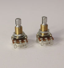 Load image into Gallery viewer, 2 Pc Brass Thread Mini Metric Sized Guitar Pots A250K Audio Potentiometers
