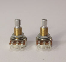 Load image into Gallery viewer, 2 Pc Brass Thread Mini Metric Sized Guitar Pots A500K Audio Potentiometers
