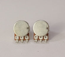 Load image into Gallery viewer, 2 Pc Brass Thread Mini Metric Sized Guitar Pots A500K Audio Potentiometers
