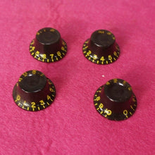 Load image into Gallery viewer, Montreux Guitars Set of 4 Black Bell Top Hat Knobs for Les Paul  Aged
