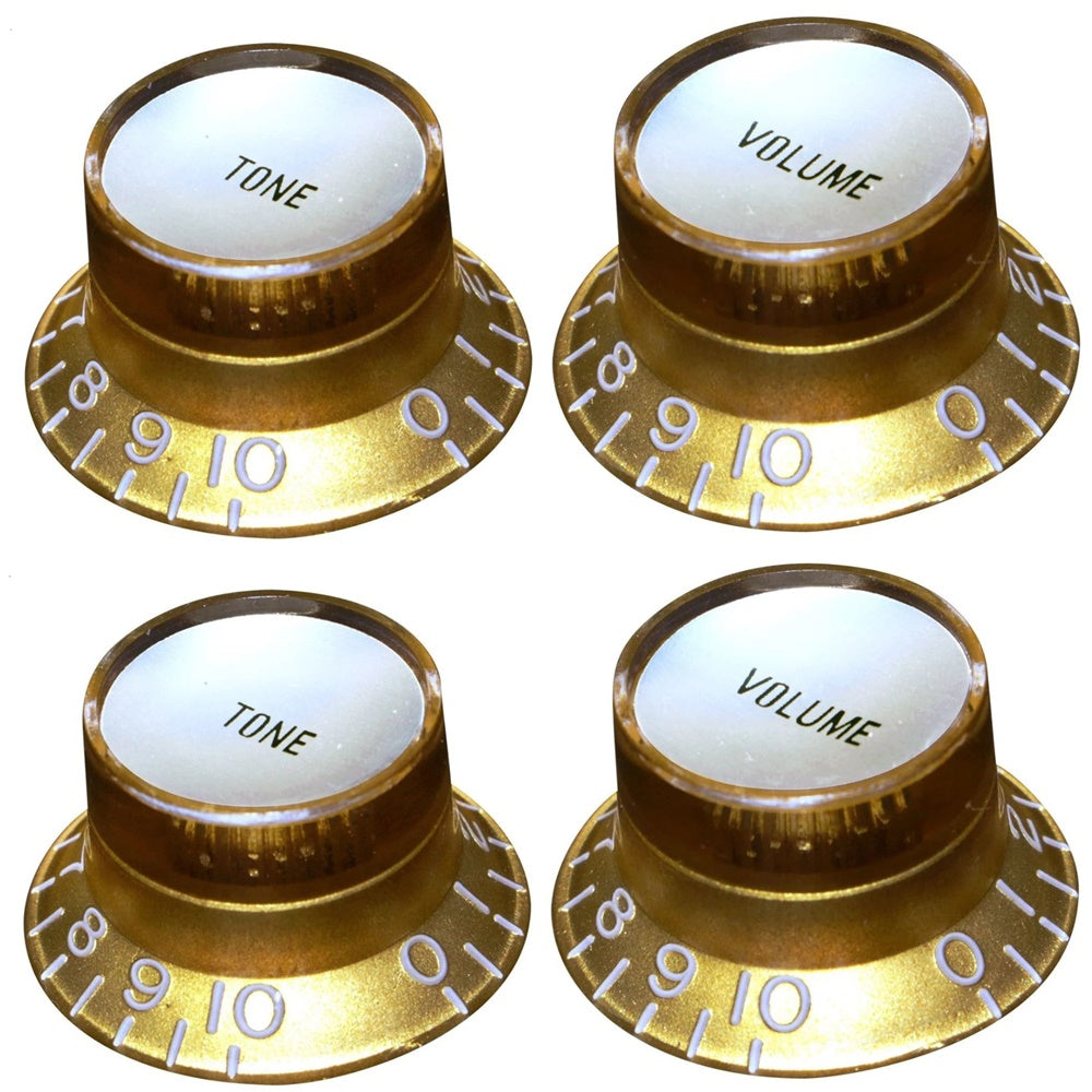 Reflector Embossed Knob Set (4) For USA Gibson Guitars - Gold/Silver Inserts