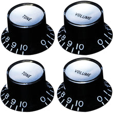Load image into Gallery viewer, Reflector Embossed Knob Set (4) For USA Gibson Guitars - Black/Silver Inserts
