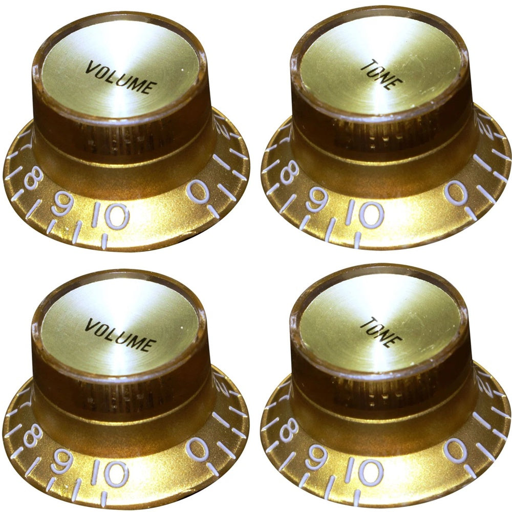 Reflector Embossed Knob Set (4) For USA Gibson Guitars - Gold/Gold Inserts