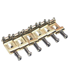 Load image into Gallery viewer, Aged Pat Pend. Saddles For Stratocaster Bridges - Gold
