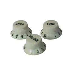 Load image into Gallery viewer, NOS Aged Knobs For USA Stratocaster - Aged White w/Green Font
