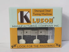 Load image into Gallery viewer, KLUSON 3 On Plate Single Line Tuners For Les Paul Jnr W/ Plastic Buttons Nickel
