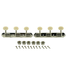 Load image into Gallery viewer, KLUSON 3 On Plate Single Line Tuners For Les Paul Jnr W/ Plastic Buttons Nickel
