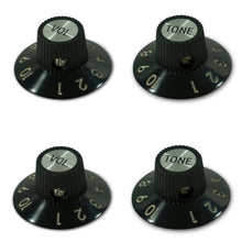 Load image into Gallery viewer, Real Bakelite Witch Hat Knob Set (4) Black w/ Set Screw For Fender or Gibson
