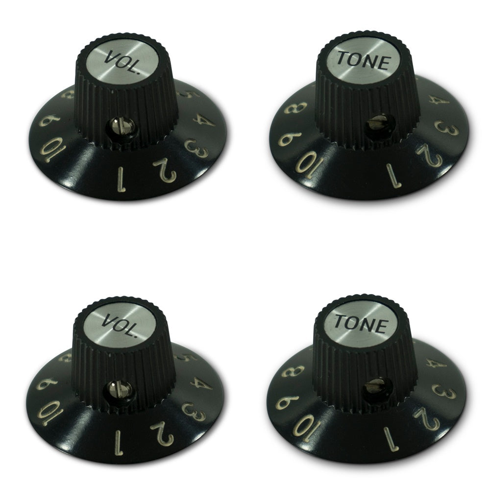 Real Bakelite Witch Hat Knob Set (4) Black w/ Set Screw For Fender or Gibson