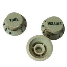Load image into Gallery viewer, Aged Knobs Set For USA Stratocaster - Mint Green w/ Green Font
