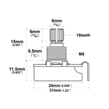 Load image into Gallery viewer, Alpha Full Size Metric Guitar Potentiometer - A500K
