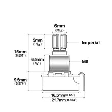 Load image into Gallery viewer, Alpha Full Size Imperial Guitar Potentiometer Brass Shaft - B250K
