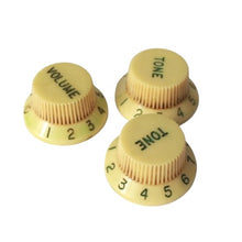 Load image into Gallery viewer, Aged Knobs Set For USA Stratocaster - Worn White w/ Green Font (Copy)
