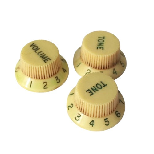 Aged Knobs Set For USA Stratocaster - Worn White w/ Green Font (Copy)