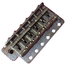 Load image into Gallery viewer, Aged Chrome Steel Block Tremolo Bridge for USA Stratocaster w/ Pat Pend Saddles #3
