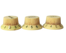 Load image into Gallery viewer, Aged Knobs Set For USA Stratocaster - Worn White w/ Green Font (Copy)
