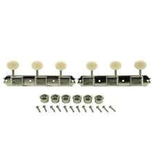 Load image into Gallery viewer, KLUSON 3 On Plate Single Line Tuners For Les Paul Jnr W/ Plastic Buttons Nickel
