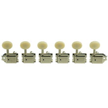Load image into Gallery viewer, KLUSON 6 In Line Single Line Tuners For Mustang Duo Sonic Plastic Buttons Nickel - KD-6B-NP
